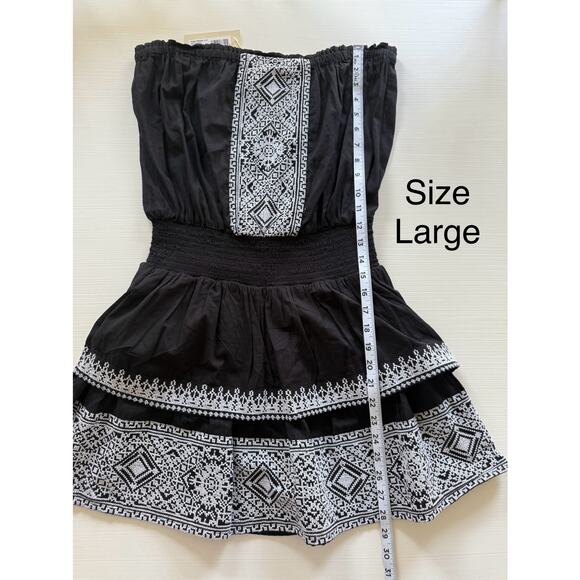 Ramy Brook NWT Jaycee Black Strapless Embroidered Cotton Ruffle Mini Dress L & S - Picture 14 of 16